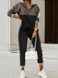 Spring Autumn Lady Casual Long Pants Suit Women Patchwork Zip Top Print Trousers Set Loose High Waist Pants Two Piece Set Outfit Good Vibrations
