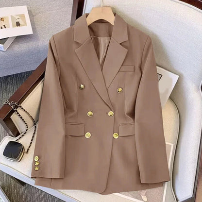 Blazer For Women Elegant Suit Jacket Loose Long Sleeve Jacket Beige Casual Solid Color Blazer Fashion Lapel Neckline Style Good Vibrations