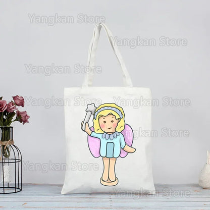 Polly Pocket Print Reusable Shopping Bag Bolsas De Tela Grocery Shopper Shopping Jute Bag Cotton Bag Jute Sacola Reciclaje Good Vibrations