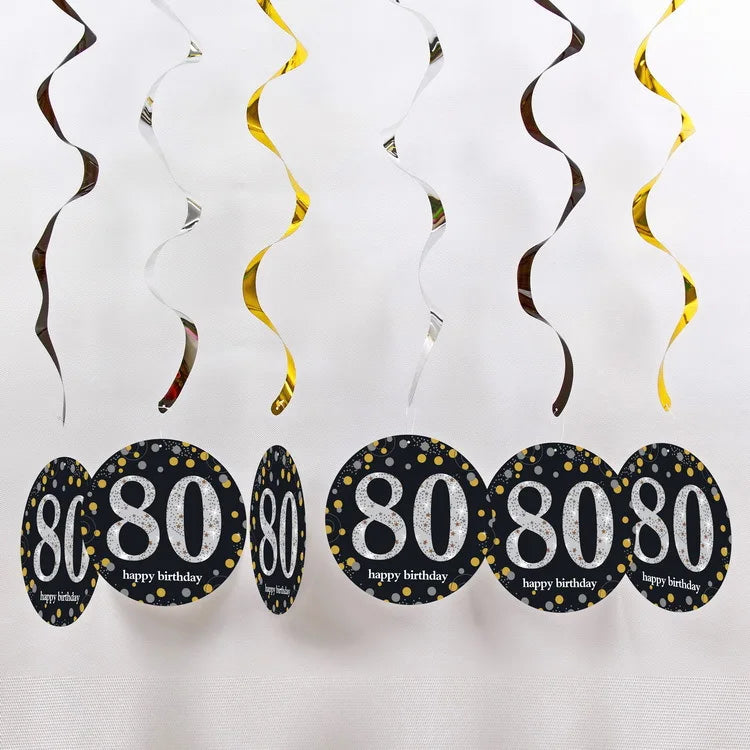 6pcs PVC 18 21 30 40 50 Years Old Spiral Happy Birthday Swirl Hanging Ornaments Party Background Layout Decor Supplies Good Vibrations