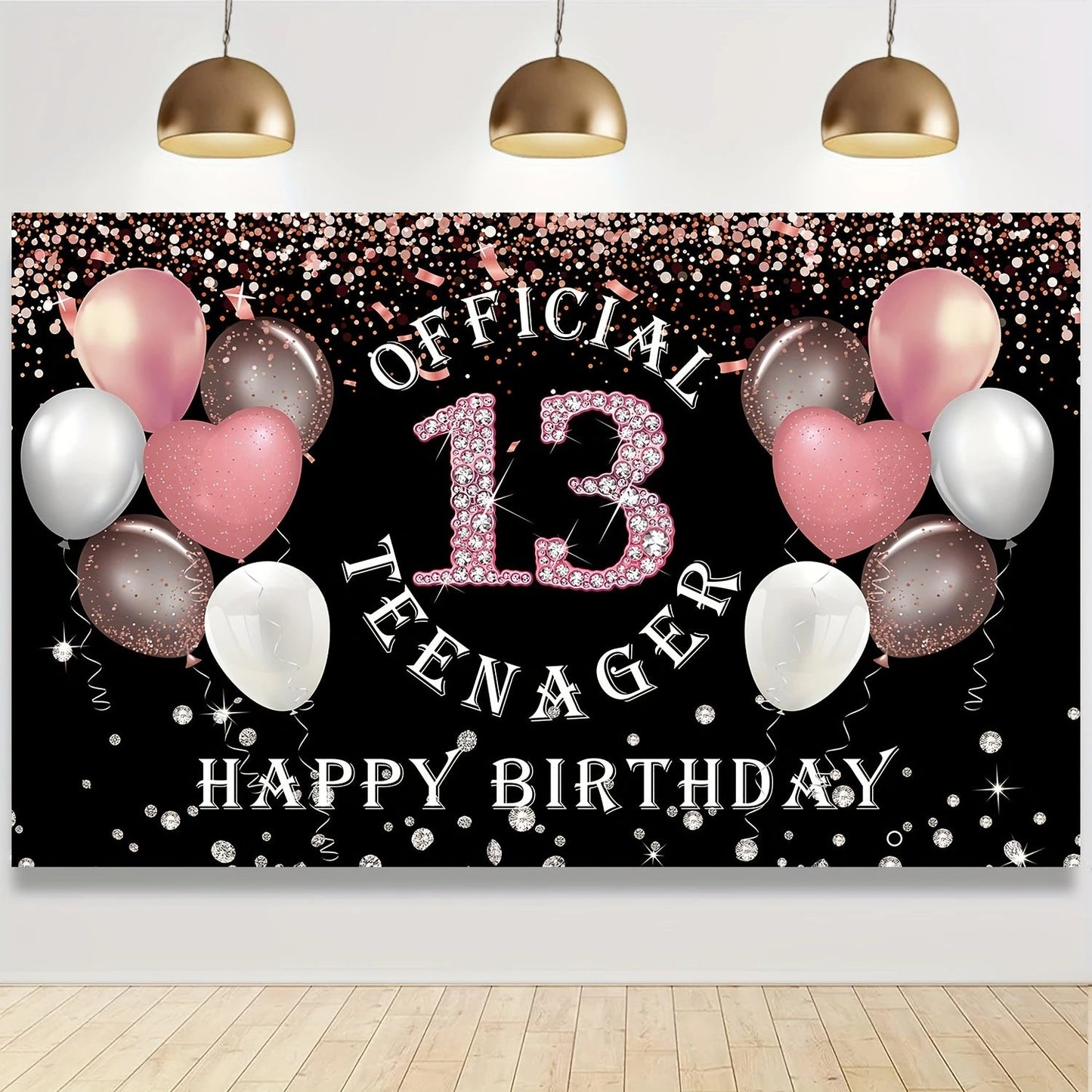 Rose gold girl's 13th birthday decoration, birthday party supporting photography background, 13th birthday party supplies Good Vibrations