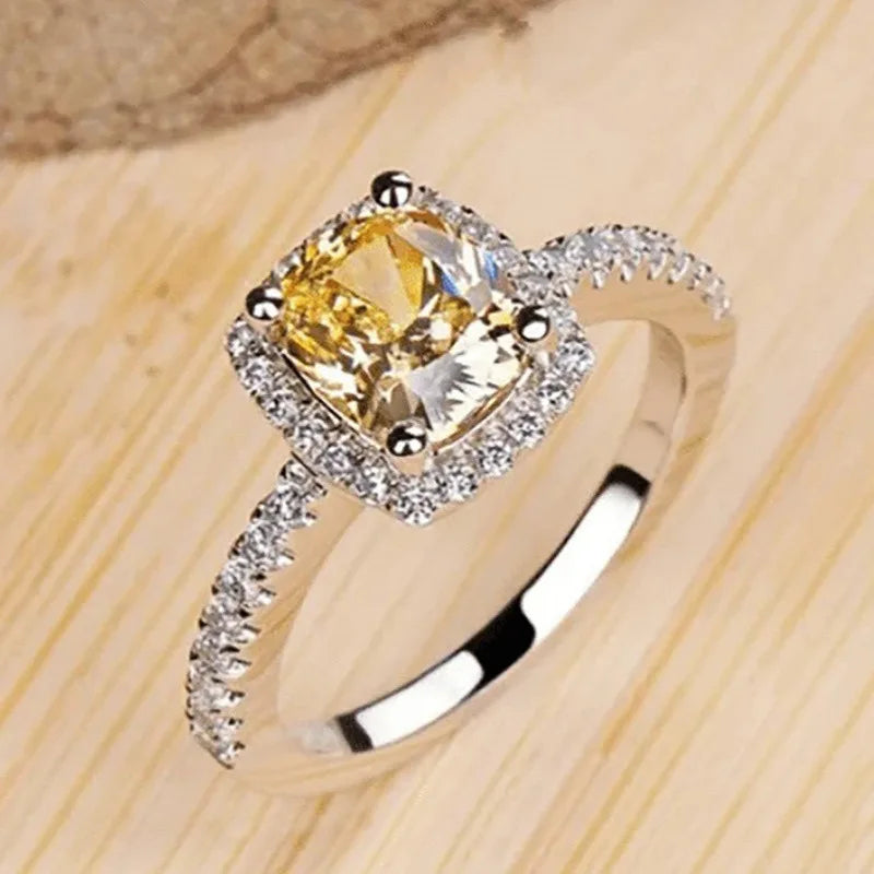 Elegant Yellow Water Drop Shaped Crystal Rhinestone Zircon Ladies Ring for Women Party Wedding Engagement Jewelry Size 6-10 Good Vibrations
