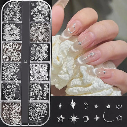 12Grid 3D Gold Ocean Rivet Nail Charms Mixed Seahorsea/Starfish /Conch Pearl/Mini Caviar Beads/Rhinestone Nail Jewery Decoration Good Vibrations