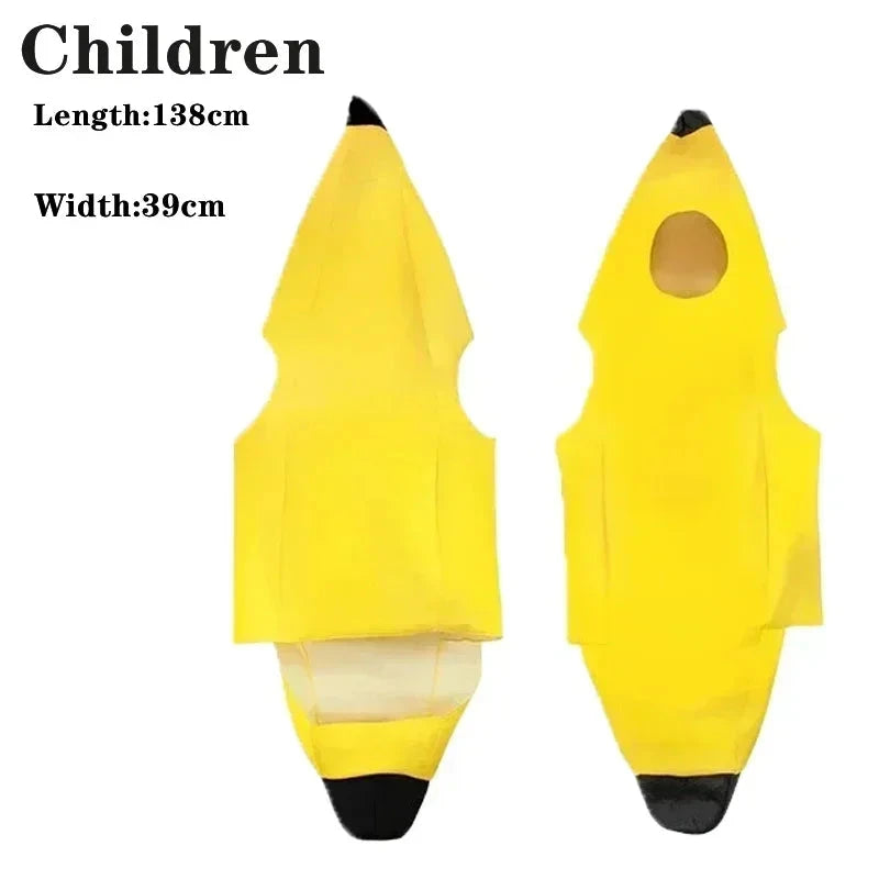 Halloween Banana Costume Funny Couple Outfit for Adults and Kids Fruit Vegetable Cosplay Fancy Dress for Carnival Party Decor Good Vibrations