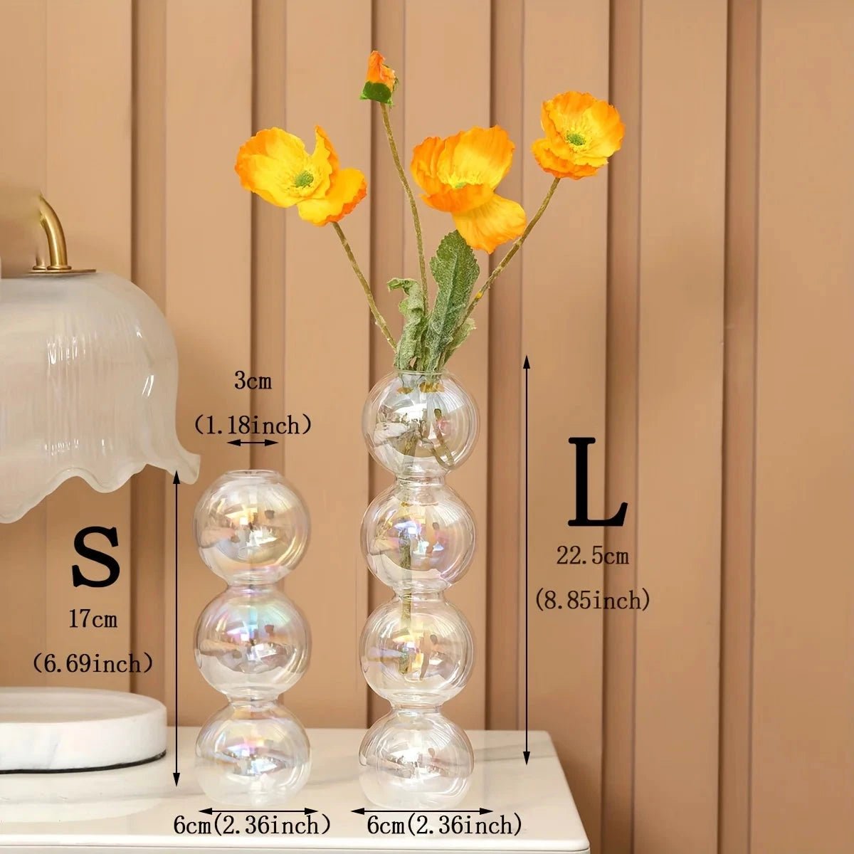 Nordic Glass Bubble Vase - Clear Hydroponic Planter for Home Desk Decor, Cute Simple Gift Idea & Flower Arrangement Decoration Good Vibrations