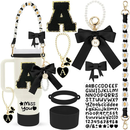 8Pcs Cup Accessories Including Straw Topper,Silicone Prorective Boot,Cup Charm,Stickers and Handle Strap for 40oz Tumbler Cup Good Vibrations