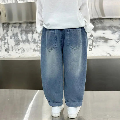 New Spring Autumn Childrens Boys Casual Trousers Foreign Side Pockets Polished Boys Jeans Stretch Versatile Kids Boys Pants Good Vibrations