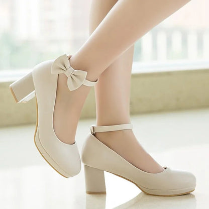 2025 NEW High Heel Shoes Women Platform Pumps Fashion Bow Thick Heel Shallow Female High Heels For Party Wedding 30-43 Good Vibrations