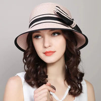 Muchique Boater Hats for Women Summer Sun Straw Hat Wide Brim Beach Hats Girl Outside Travel Straw Cap Casual Bow Hat Good Vibrations