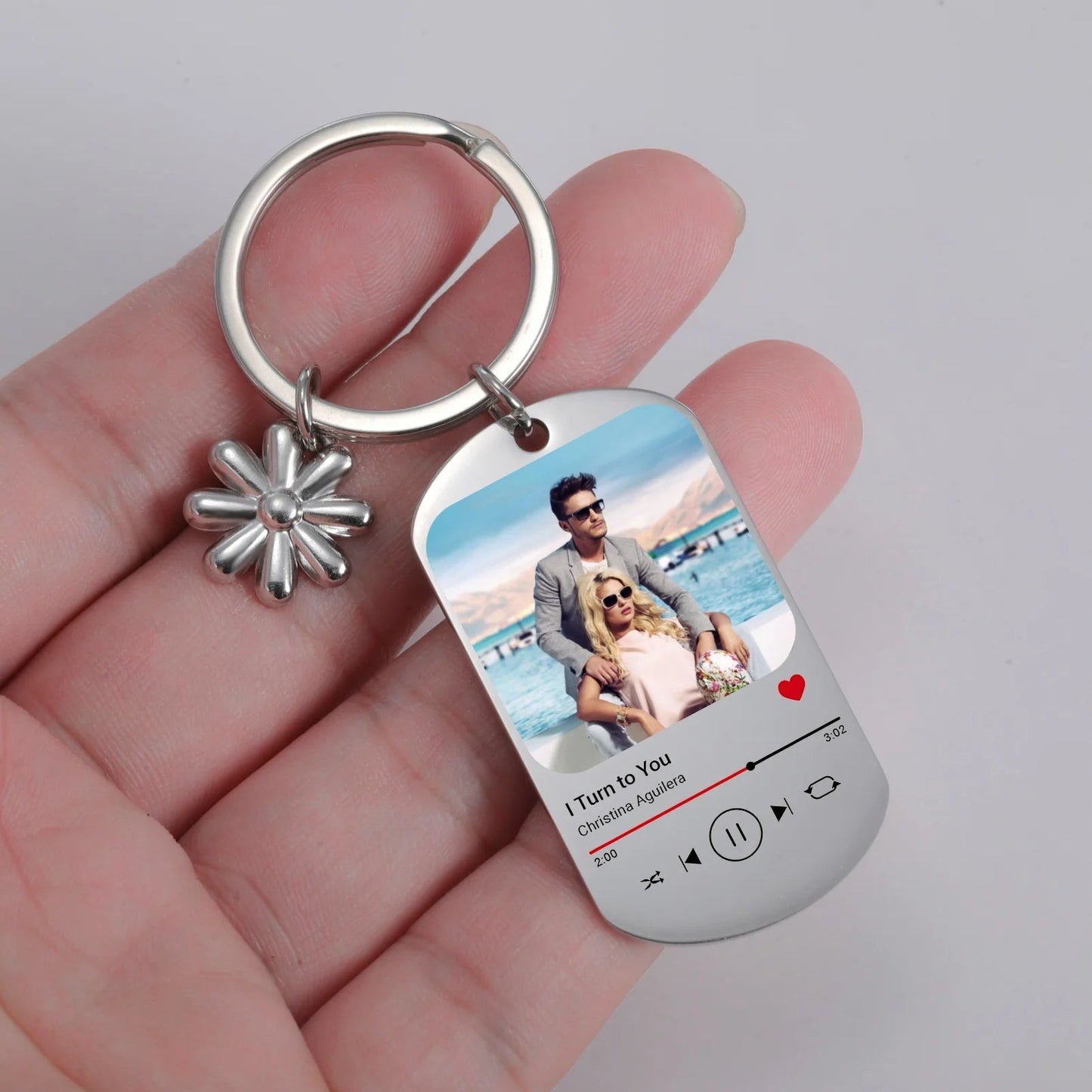 Jeshayuan Custom Picture Keychain Customized Music Song Key Ring Stainless Steel Personalized Photo Keychains Gifts for Lover Good Vibrations