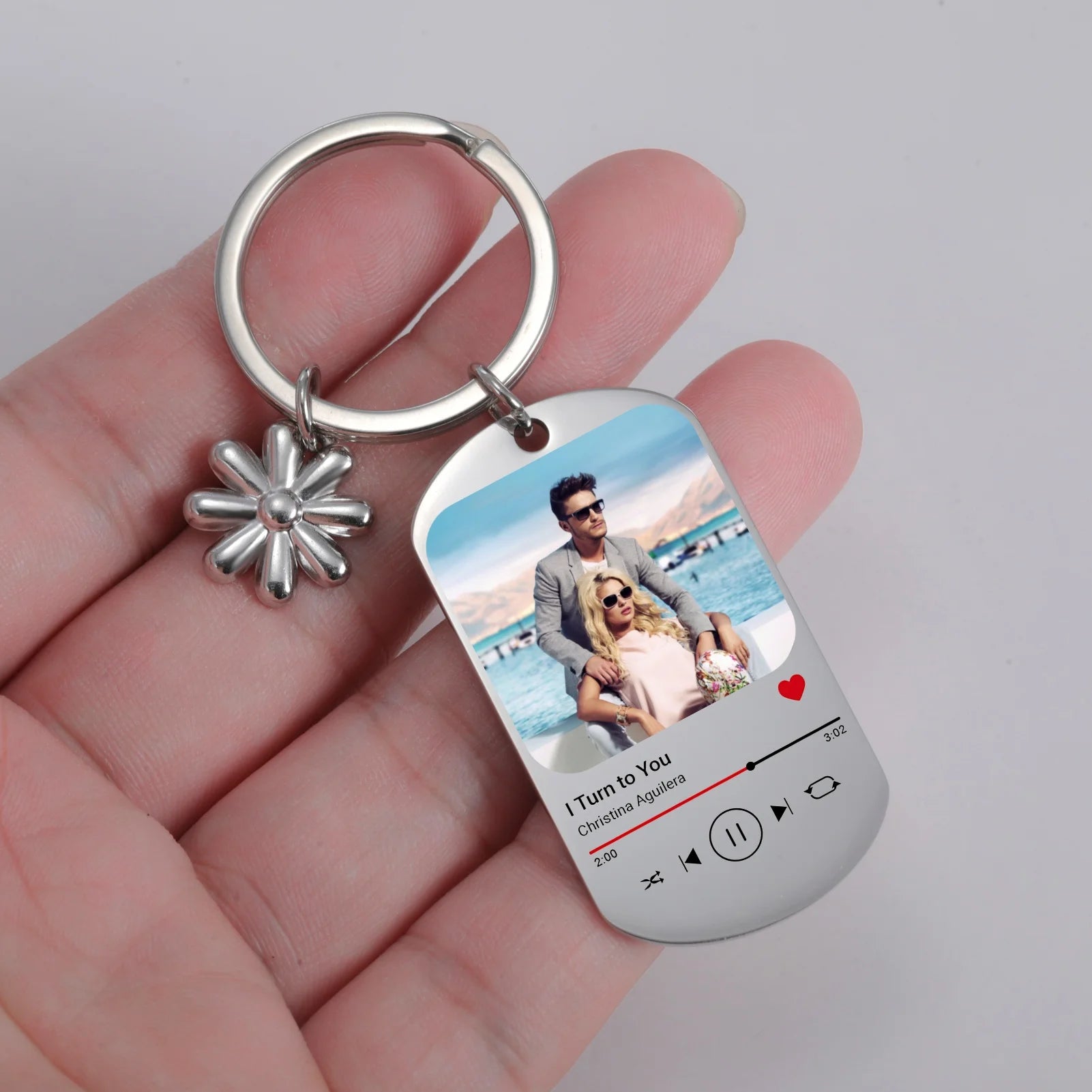 Jeshayuan Custom Picture Keychain Customized Music Song Key Ring Stainless Steel Personalized Photo Keychains Gifts for Lover Good Vibrations