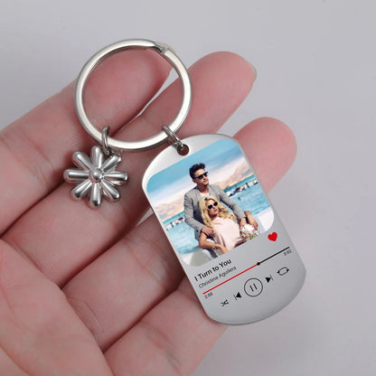 Jeshayuan Custom Picture Keychain Customized Music Song Key Ring Stainless Steel Personalized Photo Keychains Gifts for Lover Good Vibrations