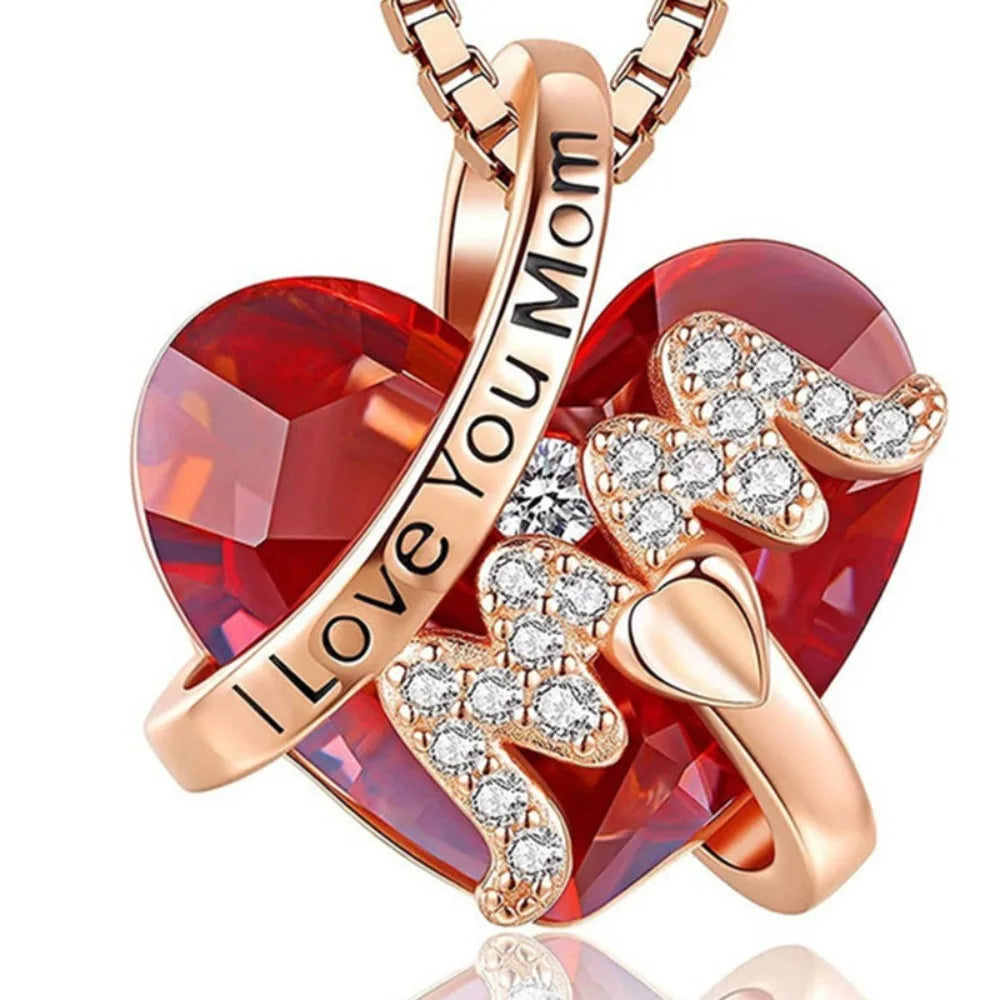 Luxury Fashion Mother's Day Gift Red/Blue Heart Pendant Necklace Mother's Day Necklace Chain Necklace Neck Accessories Good Vibrations Adult Super Store