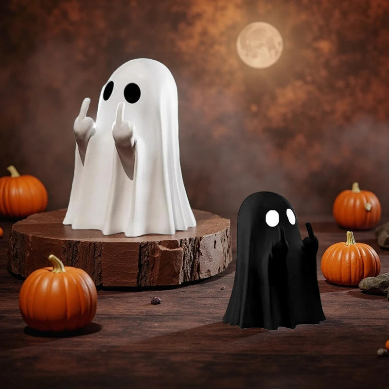 Halloween Middle Finger Ghost Statue Small Halloween Decor for Home Centerpiece for Coffee Table, Adorable Horror Figure Good Vibrations