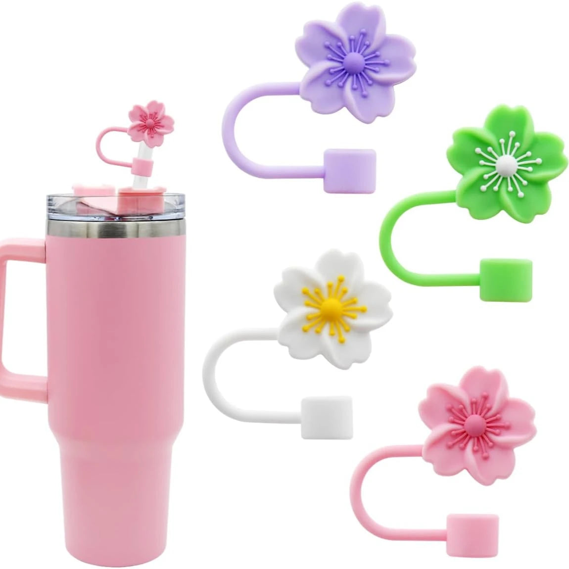2pcs Straw Cover Cap for Stanley Cup Accessories,Lids Flowers Tip Covers Silicone Straw Topper 10mm Reusable Straw Tips Good Vibrations