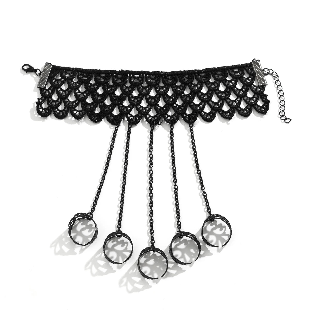Creative Vintage Black Lace Finger Wrist Chain Rings Bracelets for Women Metal Connecting Hand Harness Bangles Halloween Jewelry Good Vibrations