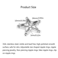 2Pcs 316L Stainless Steel Adjustable Nipple Rings for Women, Star Shaped Flower Shaped Clip On Nipple Ring Fake Piercing Jewelry Good Vibrations Adult Super Store