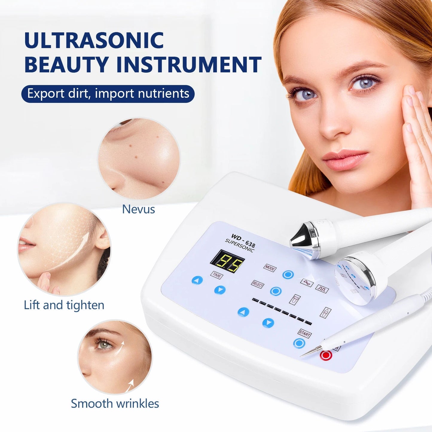 3 IN 1 Ultrasound Beauty Machine Ultrasonic Face Lifting Eye Massage Beauty Device Skin Care Pores Cleansing Facial SPA Massager Good Vibrations
