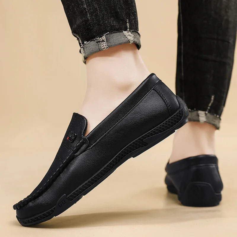 Fashion Leather Men Casual Shoes Slip on Italian Formal Loafers Luxury Brand Comfortable Men Soft Male Driving Shoes Moccasins Good Vibrations