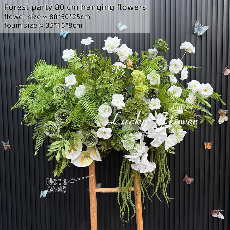 Artificial Plants Flower Arrangement Road Lead Greenery Ball Hang Flower Row Welcome Sign Decor Green Plant Floral Backdrop Prop Good Vibrations