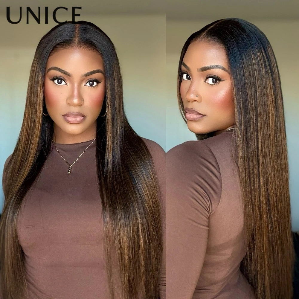 UNice 13x4 Pre-Everything™ Lace Frontal Balayage Highlights Yaki Straight Wig With Drawstring Pre Cut Pre Bleached Glueless Wig Good Vibrations