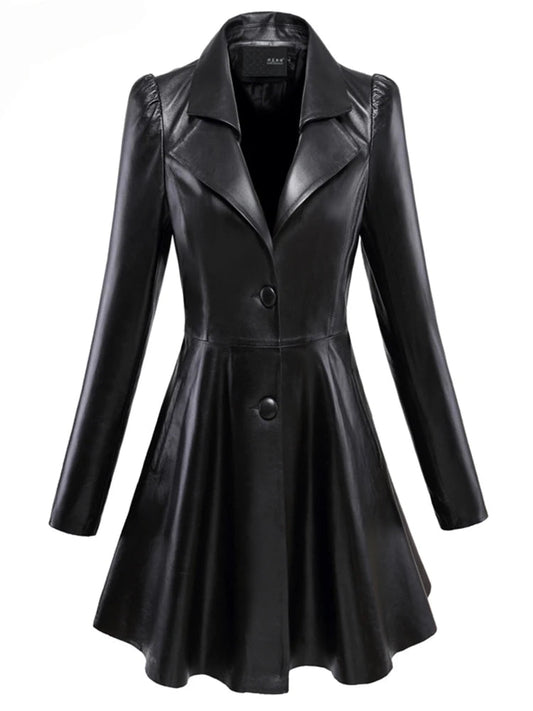 Nerazzurri Autumn Black Red Faux Leather Coat Blazer Women Notched Collar Puff Sleeve Skirted Luxury Elegant Chic Clothes 2023 Good Vibrations