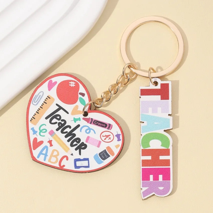 Teachers Day Gift Keychain Graduation Decorations 2025 Bus Book Wood Pendant Bag Charms Tassel Key Chains for Best Friends Gifts Good Vibrations