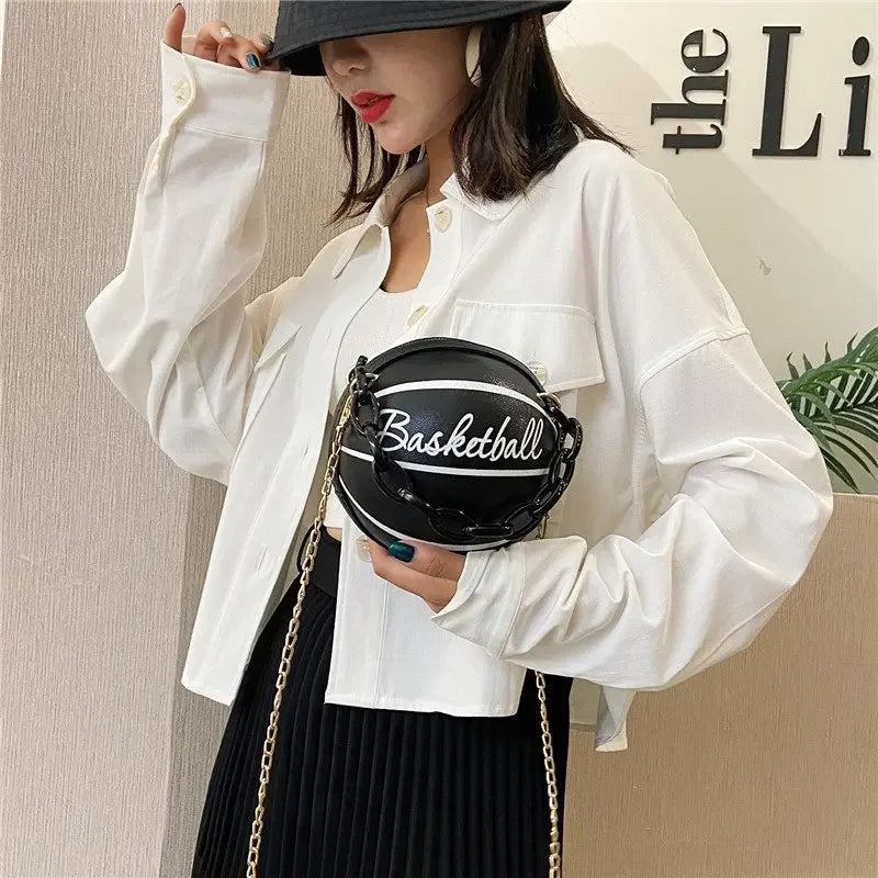 2025 Crossbody Bag New Network Red Personality Fun Pink Ins Versatile Chain Football Basketball Shoulder Bag Small Round Bag Good Vibrations