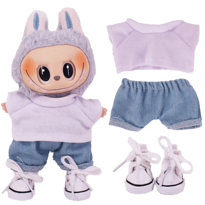 Doll Clothes Set For labubu 17cm Plush Doll Accessories Girl's Toys Birthday And Christmas Gifts Good Vibrations