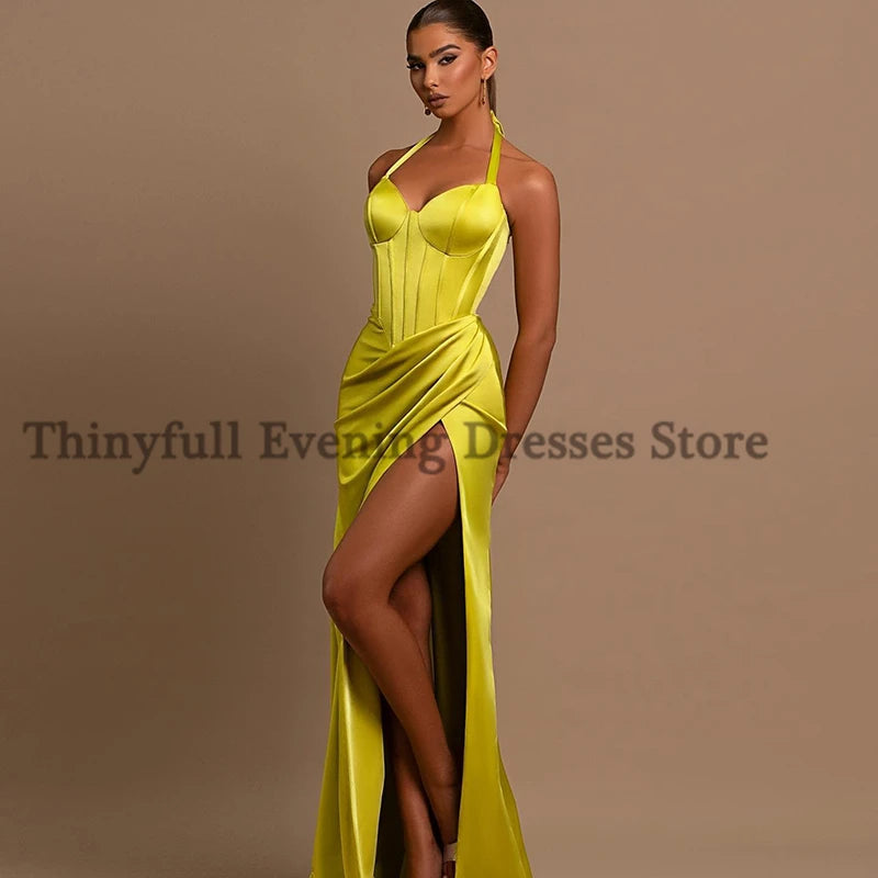 Thinyfull Sexy Prom Evening Dresses Halter Neck Party Prom Dress High Split Floor Length Mermaid Cocktail Prom Gowns Customized Good Vibrations
