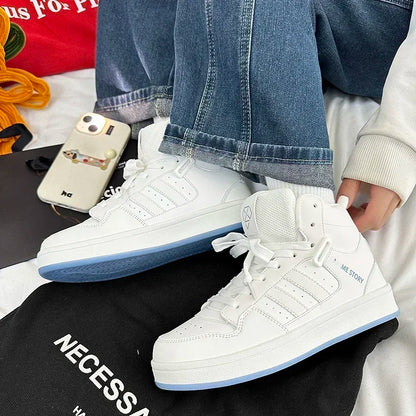 High Top National Tide Color Matching Strap Classic New Board Shoes Casual Walking Shoes Bread Shoes Small White Shoes Students Good Vibrations