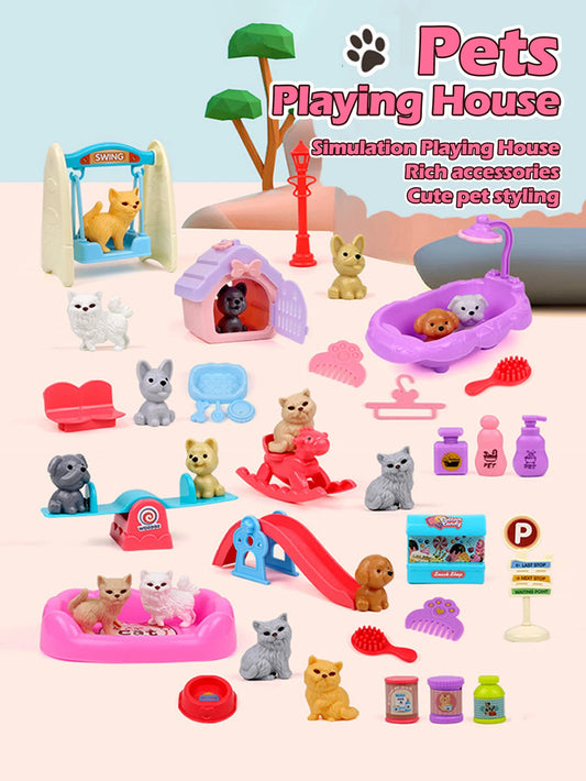 Mini doll pet accessory set, children's playhouse toy pet set, cat and dog bath, park, scene set, birthday and Christmas gifts Good Vibrations