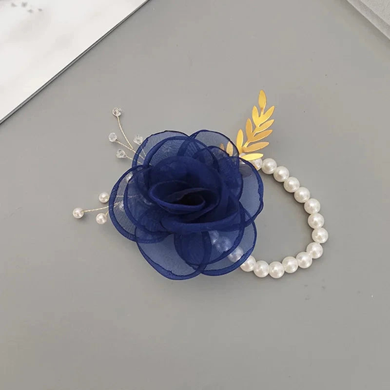 Girls Bridesmaid Wrist Flowers Pearl Ribbon Rose Bracelet for Wedding Prom Party Bride to Be Bridesmaid Gift Wedding Accessories Good Vibrations