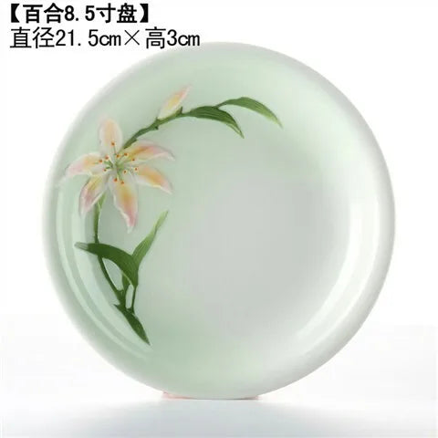 Ceramic Goldfish Shallow Plate Tableware Household Microwave Oven Plate Lily Pumpkin Flowers Fruit Cake Steak Food Plate Good Vibrations