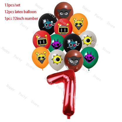 Incredibox Sprunki Birthday Party Decoration Sprunki Balloon Backdrop Cake Topper Split Sales Sprunki Birthday Party Supplies Good Vibrations