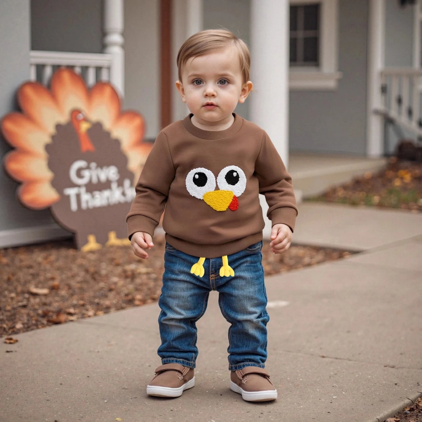 Little Boys Thanksgiving Day Sweatshirts Long Sleeve Round Neck Cartoon Turkey Pullover Good Vibrations