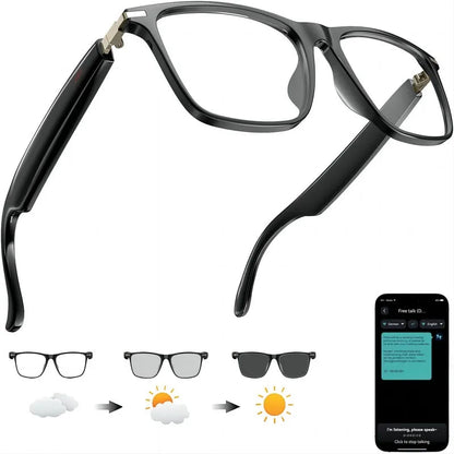 AI Translation Smart Glasses with photochromic lenses, support 160+ languages real-time translation Good Vibrations