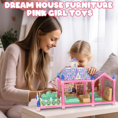 Luminous Doll House Dreamhouse for Girls Princess Playhouse Set with Dolls Furniture Accessories Pretend Play Birthday Gifts Good Vibrations