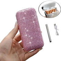 Luxury Rhinestone Cigarette Box with USB Charging Lighter Windproof Portable Smoking Accessories Fashionable Women's Gift Good Vibrations Adult Super Store
