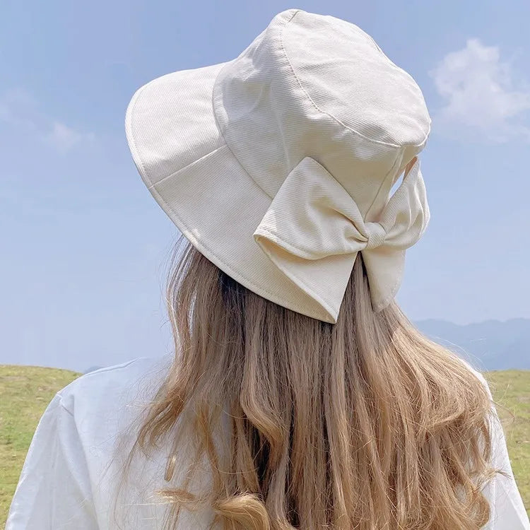 Women's hat, big brim hat, women's summer fisherman's hat, casual sun protection bow, versatile sun hat Good Vibrations