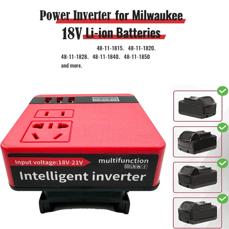 Power Inverter 120W For Milwaukee 18V M&18 Battery DC 18V To 220V Inverter Adapter Power Supply Inverter For Home Appliances Good Vibrations