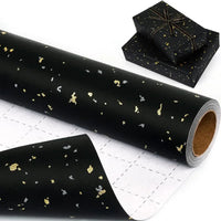 Gift Wrapping Paper Roll, 1 Roll 17inch x 120inch, Black Gold Foil Design for Holiday, Birthday, Wedding, Party Good Vibrations