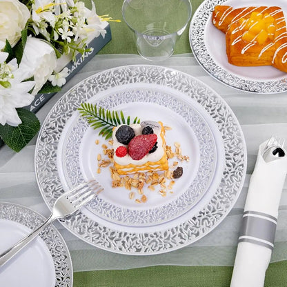 175Pcs Silver Dinnerware Sets, Lude:25 Dinner Plates, 25 Dessert Plates, 25 Paper Napkins, 25 Cups, 75 Silver Silverware Set Good Vibrations