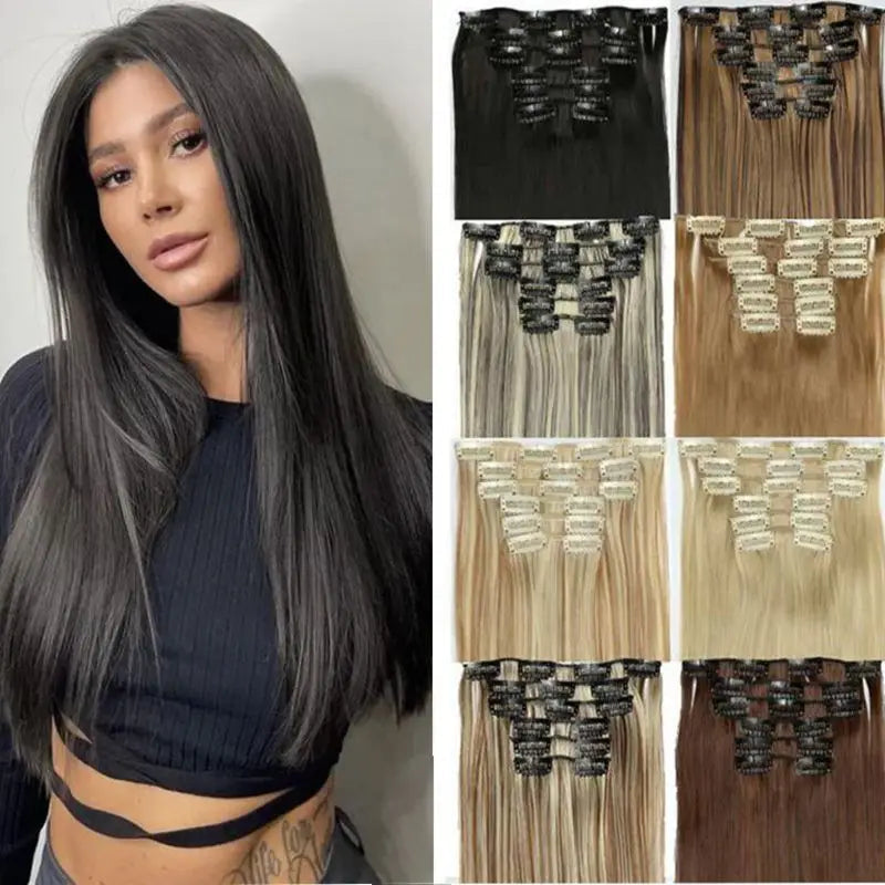 Synthetic Clips in Hair Extensions Long Straight Hairstyle Blonde Black Hairpieces Heat Resistant False Hair Daily Use Good Vibrations