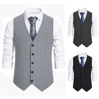 Men's Vintage Casual Black Grey Striped Single Breasted Suit Vest Elegant V Neck Gentleman Business Party Wedding Prom Vest Set Good Vibrations