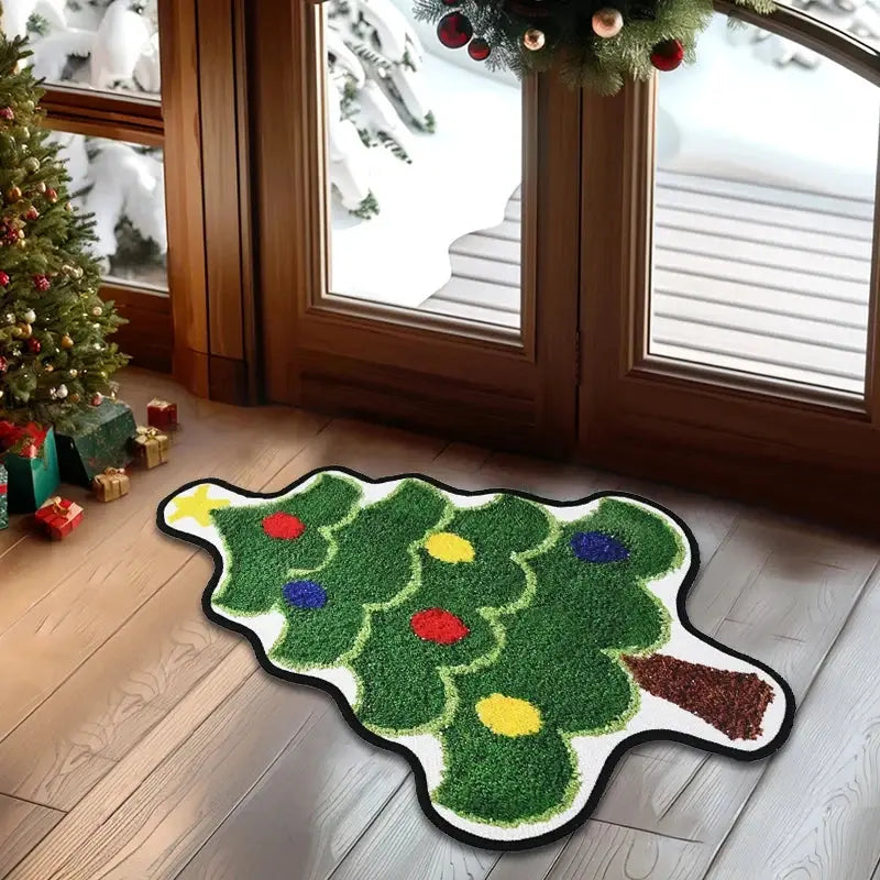 Christmas Tree Shape Floor Mat Anti Slip Entrance Door Bedroom Bath Toilet Mat Carpet 2025 New Year Gift Navidad Home Decoration Good Vibrations