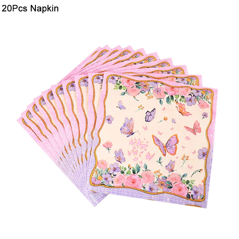 Butterfly Disposable Tableware Set Paper Plate Cup Napkins Pink Butterfly Birthday Party Decoration Baby Shower Wedding Supplies Good Vibrations