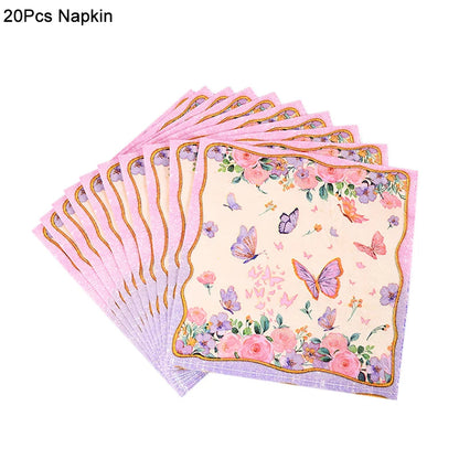 Butterfly Disposable Tableware Set Paper Plate Cup Napkins Pink Butterfly Birthday Party Decoration Baby Shower Wedding Supplies Good Vibrations