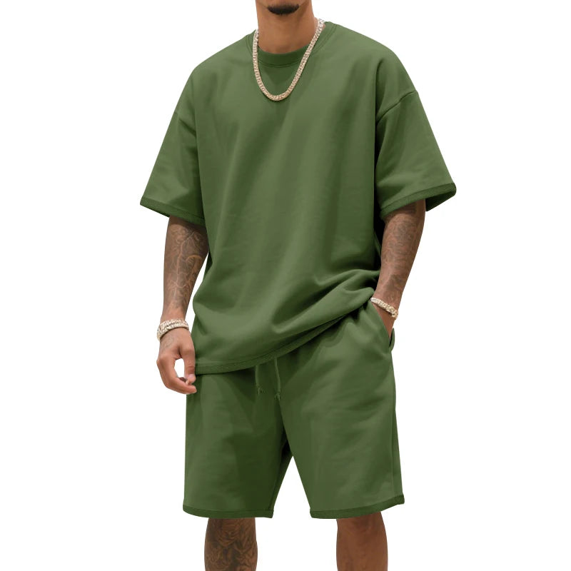 Men's Two-Piece Clothing Set, Loose Round-Neck T-Shirt and Shorts Set, Casual Sportswear, Perfect for Summer Good Vibrations