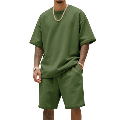 Men's Two-Piece Clothing Set, Loose Round-Neck T-Shirt and Shorts Set, Casual Sportswear, Perfect for Summer Good Vibrations
